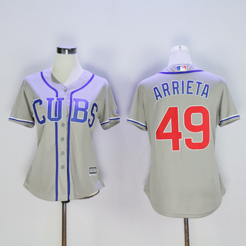 Women Chicago Cubs 49 Arrieta Grey CUBS MLB Jerseys